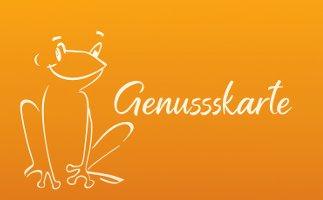 Gutschein-Karte mit Frosch, Terrasse im Hintergrund